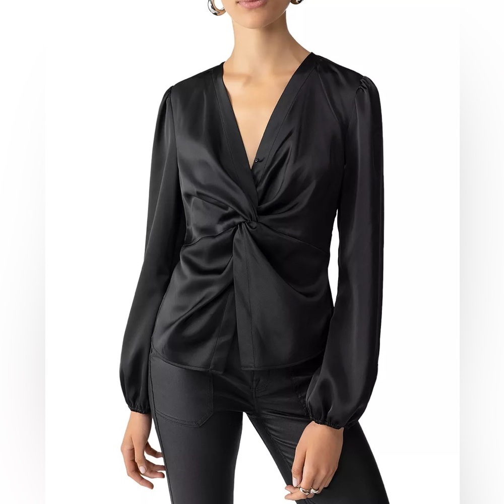Sanctuary You're Mine Twist Front Black Satin Top Blouse Size Medium